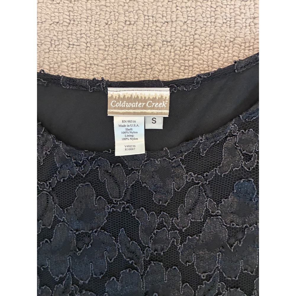 Coldwater Creek Womens Black Floral Lace Long Sleeve Scoop Neck Top S